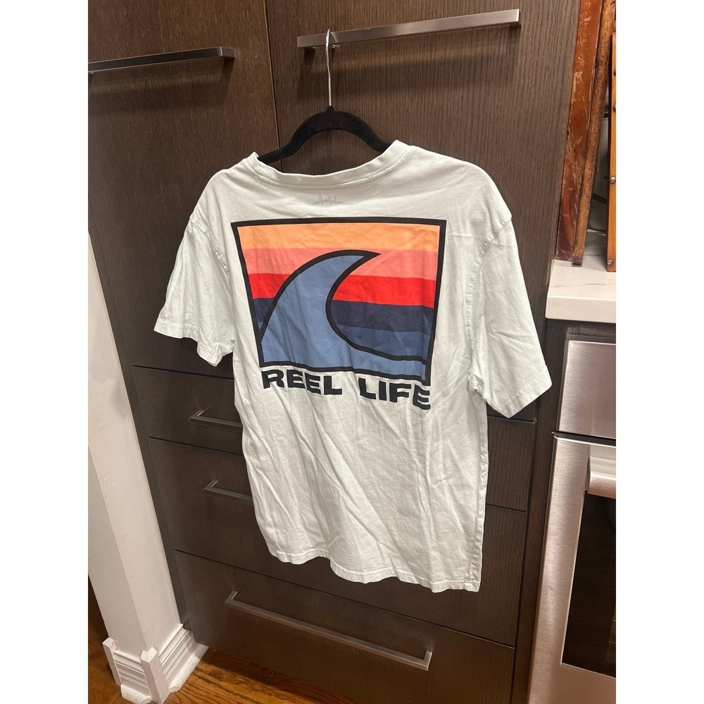 Reel Life men's ocean washed short sleeve graphic tee in misty jade Medium